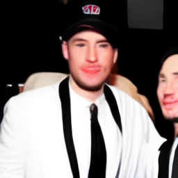 Eminem holding a red bow