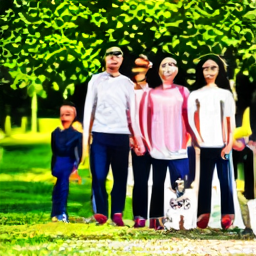 Family of four celebrating together