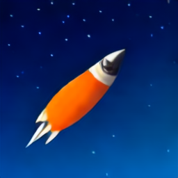A glowing rocket ship in space